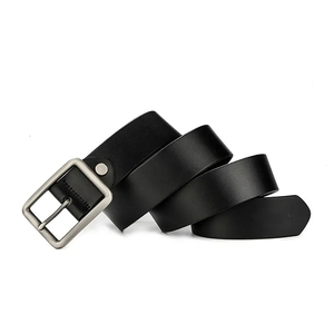 Genuine Leather Formal <b>Belt</b> Solid Black Cow Hide Pin Buckle Rectangular Silver Durable Men's Dress <b>Belt</b> - Product Image 3