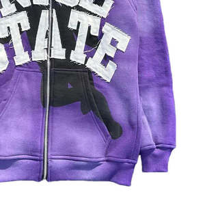 Sudadera con capucha de peso pesado con logotipo bordado en 3D, cremallera de gran tamaño, estilo Hip Hop, parche bordado, sudaderas con capucha desteñidas por el sol para hombres - Product Image 5