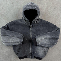 Logo personnalisé brodé 100% coton hiver lavé éponge français noir poids lourd lavage à l'acide en détresse pulls à capuche pour hommes