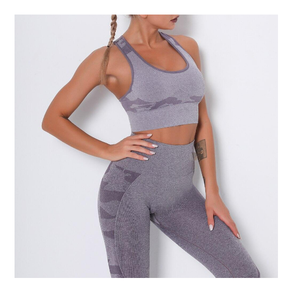 Conjunto de ropa deportiva para gimnasio activo personalizado 2024, traje deportivo de Yoga de 2 piezas, conjuntos de Yoga ligeros de patrón sólido transpirable de cintura alta - Product Image 3