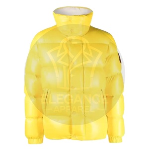 2026 New Arrival Men's <b>Yellow</b> Puffer <b>Jackets</b> Full Sleeve Winter Wear Hooded Collar Highest Quality Canvas Outer Wear Front Logo - Product Image 1