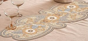 Christmas Decorative and Leaves Design Beaded <b>Runner</b> Placemat <b>Dining</b> <b>Table</b> Fancy Mat Handmade Decorative <b>Runners</b> for Wedding - Product Image 4