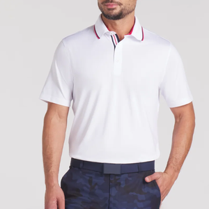 เสื้อโปโลปักลายทางสำหรับผู้ชายเสื้อกอล์ฟระบายอากาศได้ดีป้องกันริ้วรอยเข้ารูป - Product Image 1