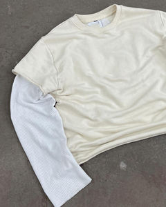 Streetwear personnalisé sérigraphié graphique double couche T-Shirt à manches longues Vintage recadrée double couche T-Shirt pour hommes - Product Image 3