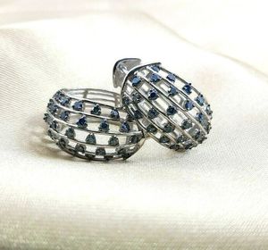 1.49 Ct Round Cut Natural Blue Diamond <b>Huggie</b> Hoop Earrings 925 Sterling <b>Silver</b> Women's Wedding Engagement - Product Image 1