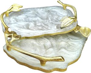 ถาดเสิร์ฟอาหารเรซินออกแบบหรูหราถาดอเนกประสงค์พร้อมด้ามจับสีทองถาดเสิร์ฟสำหรับบ้านและโต๊ะอาหารถาดทนทาน - Product Image 4