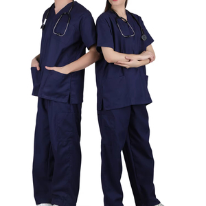 Conjunto Médico Unisex Cómodo de Manga Corta con Estampado de Poly/Algodón en Relieve, Pantalones para Médicos, Enfermeras, Uso en Hospital - Product Image 1