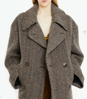 Manteau d'hiver vintage de luxe pour femme en 100 % laine vierge respirante, coupe longue, double boutonnage, col oversize et épaules tombantes