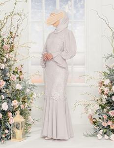 Robe modeste SIPO 2 ensembles Baju Kurung Borong broderie avec dentelle couleur unie coton Vietnam Pahang Polyester Abaya par Sipo - Product Image 3