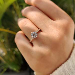 Round Brilliant Cut Lab Grown Diamond Bypass <b>Ring</b> in Pave Setting Women's Engagement <b>Ring</b> with VS Clarity - Product Image 4