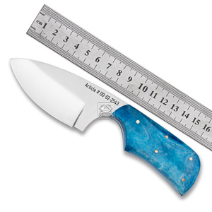 Bán buôn OEM D2 thép săn bắn Pocket Knife handmade màu xanh nhuộm Lạc Đà xương xử lý nổi da vỏ bọc thép không gỉ Dao - Product Image 1