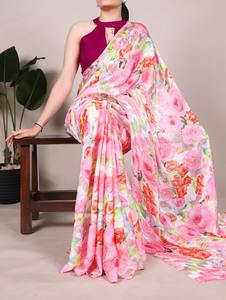 Ropa de fiesta, satén opaco hermoso exclusivo con fabricante de Sari estampado floral de La India a la tarifa más baja - Product Image 4