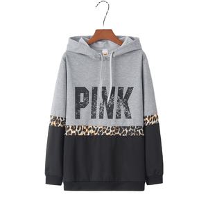 Leopard Letter <b>Pink</b> New Design <b>Hoodies</b> Sweatshirts Women Casual Sweat Girls European Tops High Quality Pullover hoodie - Product Image 1