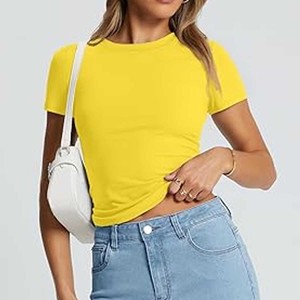 Camisetas básicas de entrenamiento para mujer, camisetas de manga corta para gimnasio, camisetas de Yoga atléticas de verano, ropa informal ajustada 2025 - Product Image 5