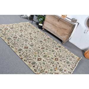 Alfombra turca vintage de área grande, 4,6x7,6 pies, clásica, Beige, verde, patrón de retazos, Material de lana, respaldo de látex para dormitorio, pasillo - Product Image 4