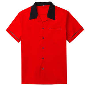 Men's Vintage Performance <b>Bowling</b> <b>Shirt</b> with Contrast Notch Collar, Piped Chest Pocket, and Breathable Moisture-Wicking Fabric - Product Image 3