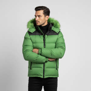 Chaqueta Acolchada Verde Sólida de Alta Calidad con Hombros Negros, Cierre de Cremallera, Cálida para Invierno, Estilo Casual, para Hombre - Product Image 3
