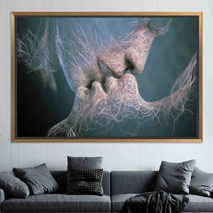 Art Contemporain Sensuel pour Couples : Tableau sur Toile Imprimé Élégant, TOILE ENCARTÉCHÉE DORÉE - Product Image 1