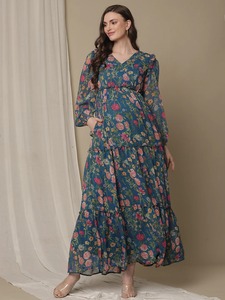 Vestido de algodón indio hecho a mano con estampado floral, ropa larga de verano, regalo de Boda nupcial personalizado a la moda a la venta - Product Image 2