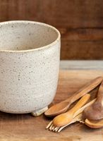 Grand Récipient de Rangement en Céramique Façon Grès Personnalisé pour Ustensiles de Cuisine, Grande Capacité, Écologique, Compatible Lave-Vaisselle et Four