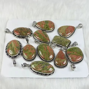 เครื่องประดับคริสมาสต์ขายส่งจี้แจสเปอร์ unakite เครื่องประดับจี้ชุบเงินเครื่องประดับผู้หญิงฝา COLLET จี้แฟชั่น - Product Image 1