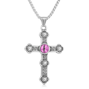 yunnique Unique Punk Retro Trendy Multi-Colored <b>Titanium</b> Steel Eye Cross-Shaped Pendant Stainless Steel Pendant - Product Image 1