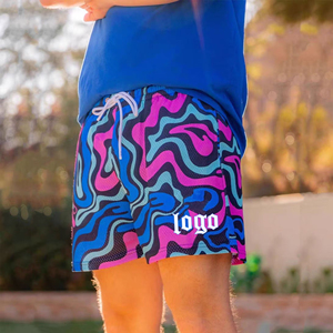 Short de basketball OEM pour homme en maille tricotée à imprimé numérique, style mi-vintage, respirant, décontracté, avec cordon de serrage, entrejambe de 6 pouces, en polyester - Product Image 2
