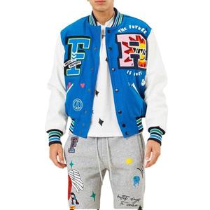 Chaqueta de bombardero de béisbol de primavera para hombre Varsity Letterman cuero Formal con cuerpo de lana y cuello levantado patrón de camuflaje recubierto - Product Image 4