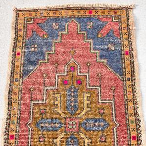 1.8x3.3 ft Rug, Vintage Turkish Rug, <b>Red</b> Blue Bordered <b>Wool</b> Rug - Product Image 5