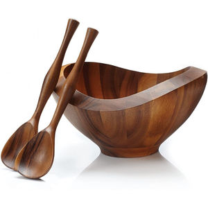 Factory Price Handmade Acacia Wooden Salad <b>Bowl</b> Set With 2 Matching Servers Modern Eco-Friendly Durable Wood Serving <b>Mixing</b> <b>Bowl</b> - Product Image 1