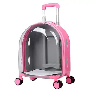 Vendita diretta in fabbrica design moderno trolley bagaglio trasparente bubble pet cat bag travel dog crate con ruote