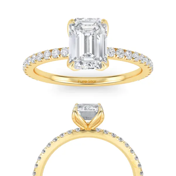 Anello di fidanzamento Daniela Lab in oro giallo 14K con diamante smeraldo