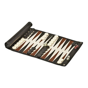 <b>Travel</b> Size Backgammon Set in Elegant Leather Roll Case Full Size Backgammon <b>Game</b> with Flexible Leather Roll Board - Product Image 1