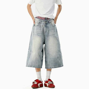 Shorts en jean vintage taille haute pour homme, broderie de logo personnalisée, qualité supérieure, vente en gros, ample et décontracté, 100% coton, séchage rapide - Product Image 4