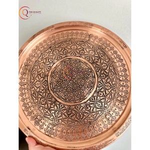 Bandeja de servicio de cobre martillado con diseño de grabado, bandeja de mesa de centro redonda grande decorativa chapada, bandeja de comida de cocina multiusos - Product Image 3