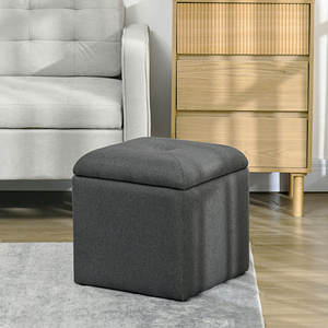 HOMCOM Puf Acolchado de Tela Suave para Sala de Estar y Dormitorio, 39x39x39cm, Gris - Product Image 2