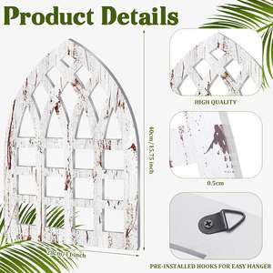 6 Pcs <b>Rustic</b> Window Frame Arch <b>Wood</b> Farmhouse Wall Decor 15.75 X 11 Inch Pane Hanging Distressed Cathedral Window Wall Decor - Product Image 2