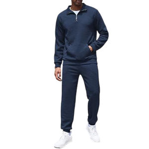 Conjunto Deportivo Formal Transpirable de Felpa para Hombre con Cierre de Cremallera de un Cuarto, Logotipo Personalizado, Traje de Jogging Sólido, Colores Personalizados, Venta al por Mayor - Product Image 3