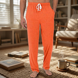 Pantalon de survêtement en coton orange pour homme, taille élastique avec cordon de serrage, pantalon décontracté avec poches latérales, léger, idéal pour l'été - Product Image 5