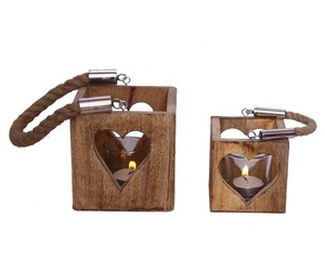 Bougie de Noël en bois votive avec poignée en corde coeur coupe nouveauté mariage et produit décoratif de noël à vendre - Product Image 1