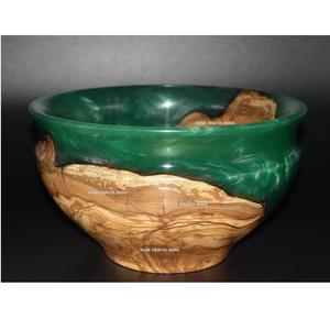 Bols à fruits en bois d'acacia naturel et résine pour la maison ou bols à fruits rustiques pour la décoration de la cuisine domestique - Product Image 2