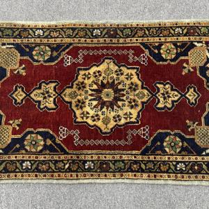 Vintage Turkish <b>Red</b> Abstract Patchwork <b>Wool</b> Rug Eco-Friendly Latex Backing 1.7x3 ft - Product Image 3
