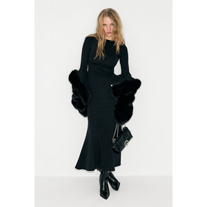 Robe pour femme GRIMELANGE NOCHE à col rond, dos en maille transparente, tissu extensible - Product Image 1
