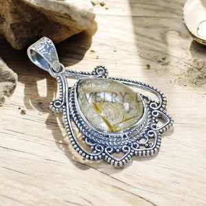 Elegante colgante de piedras preciosas en plata de ley 925 y joyería de plata de ley - Product Image 1