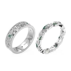 Jeulia Curled Leaf Twist <b>Moss</b> <b>Agate</b> Couple's <b>Ring</b> Set-Fine Jewelry - Product Image 2