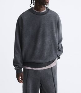 Conjunto de pantalones de chándal con capucha de Otoño de gran tamaño para hombre Popular, Jersey sencillo de peso pesado, cuello redondo, Color sólido, 100% frente de algodón - Product Image 5