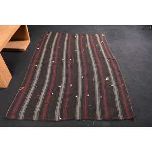 Alfombra clásica de lana negra y roja de 4,9x7 pies, área grande, patrón de retazos de área turca, respaldo de látex de 10mm para alfombra de pasillo de cabecera - Product Image 1