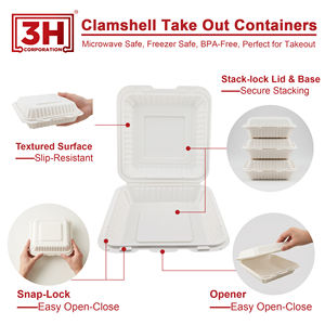 Contenitori a conchiglia bianchi 8x8 pollici (150 pz/scatola) con coperchio incernierato, adatti al microonde per la preparazione dei pasti, catering, asporto e food truck - Product Image 3