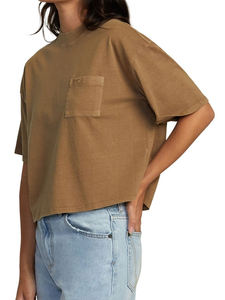 T-shirt court et ample pour femme, écologique, 100% coton/polyester, séchage rapide, vêtements de sport athlétiques, col rond, épaules tombantes - Product Image 3