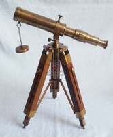 Télescope antique plaqué laiton, vintage, de collection, avec trépied en bois réglable, instrument de navigation maritime fait main, Terre